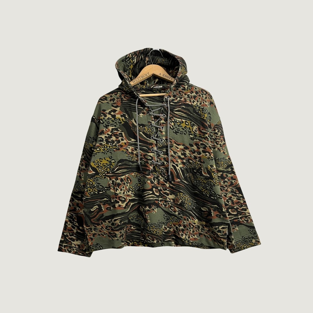 Roberto Cavalli Mixed Animal Print Lace Up Hoodie Green XL Made in Italy